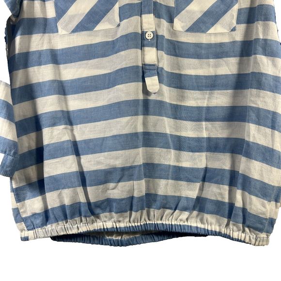 FIG Blue & White Women's Blouse Elastic Hem w Roll-up Tabs Size Medium - Picture 3 of 9